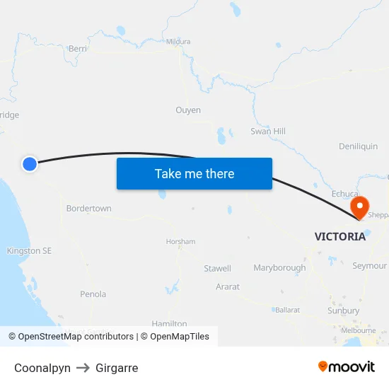 Coonalpyn to Girgarre map