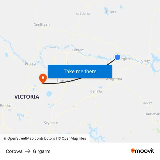 Corowa to Girgarre map