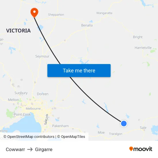 Cowwarr to Girgarre map