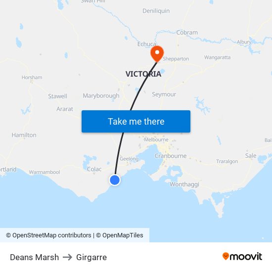 Deans Marsh to Girgarre map