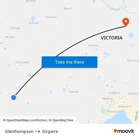 Glenthompson to Girgarre map