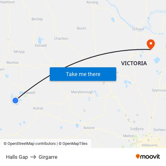 Halls Gap to Girgarre map