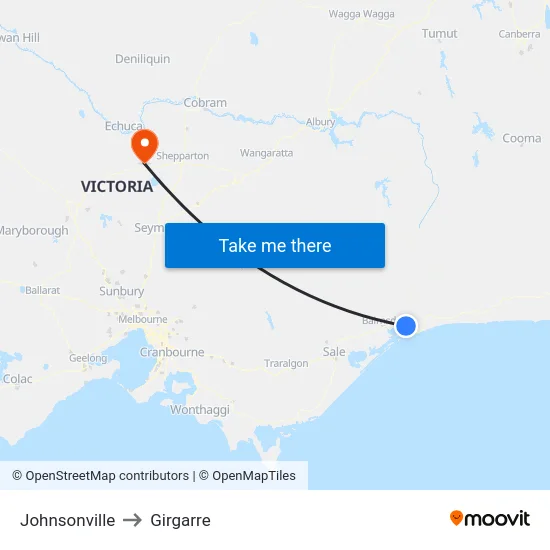 Johnsonville to Girgarre map