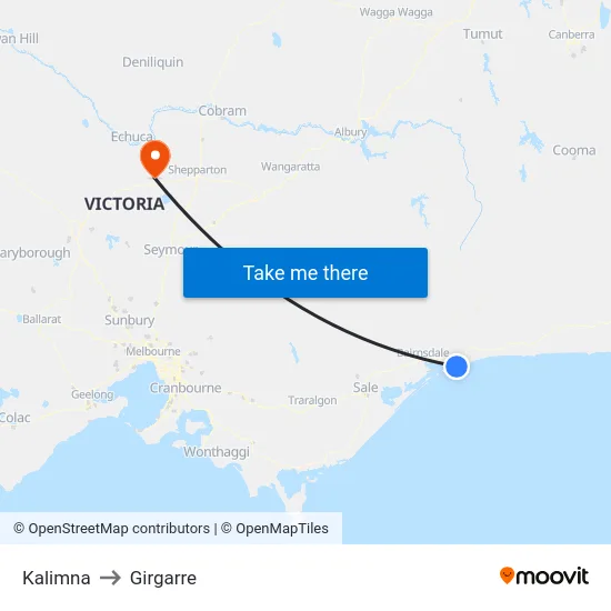 Kalimna to Girgarre map