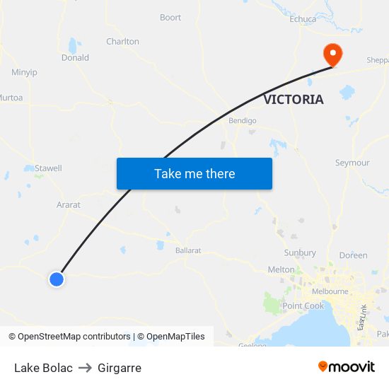 Lake Bolac to Girgarre map