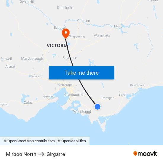 Mirboo North to Girgarre map