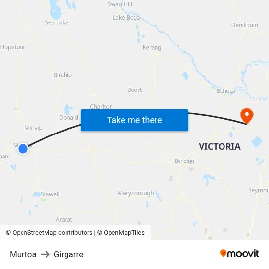 Murtoa to Girgarre map