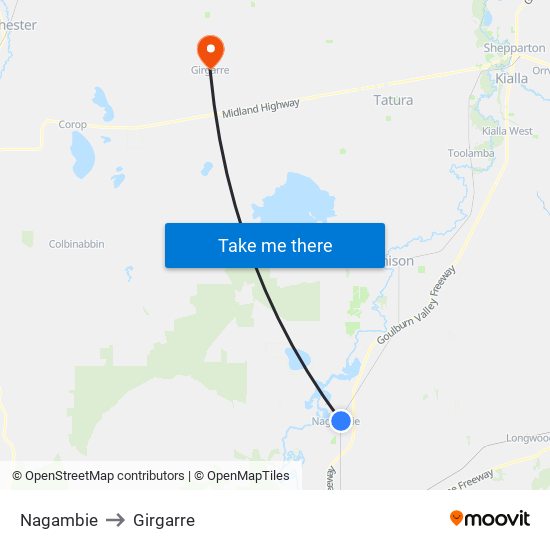 Nagambie to Girgarre map