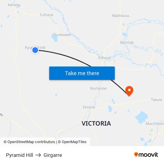 Pyramid Hill to Girgarre map