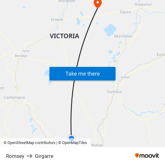 Romsey to Girgarre map