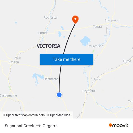 Sugarloaf Creek to Girgarre map