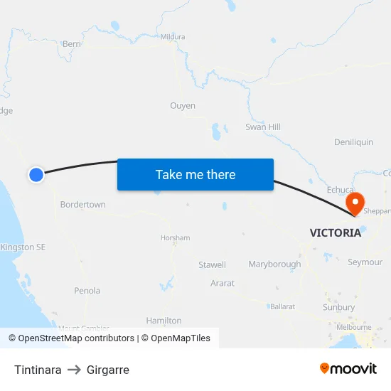 Tintinara to Girgarre map