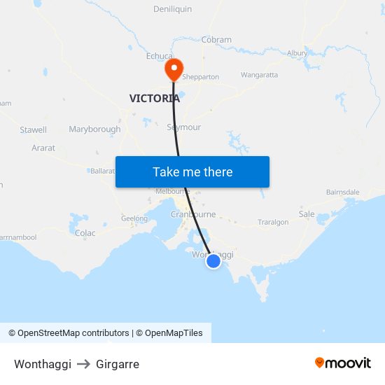 Wonthaggi to Girgarre map