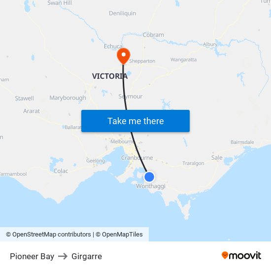 Pioneer Bay to Girgarre map