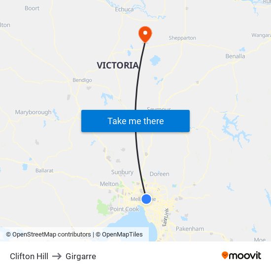 Clifton Hill to Girgarre map