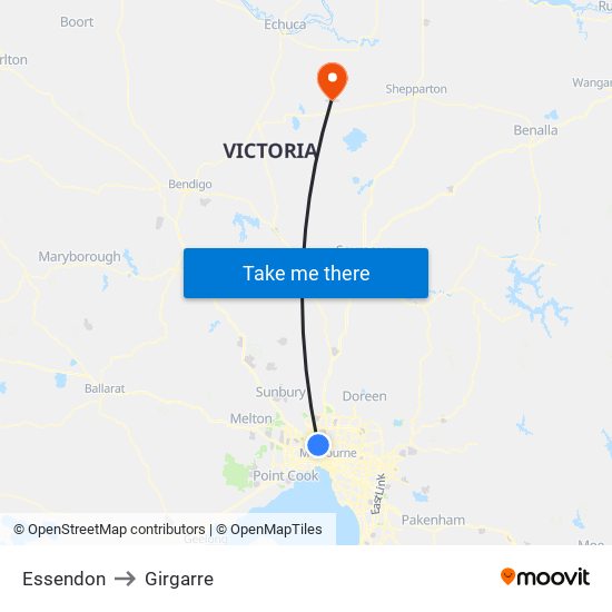 Essendon to Girgarre map