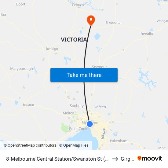 8-Melbourne Central Station/Swanston St (Melbourne City) to Girgarre map