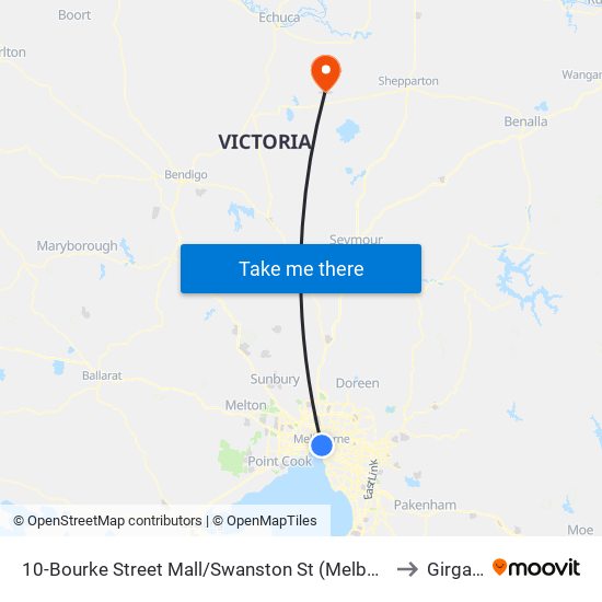 10-Bourke Street Mall/Swanston St (Melbourne City) to Girgarre map
