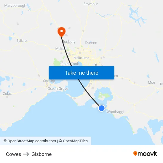 Cowes to Gisborne map