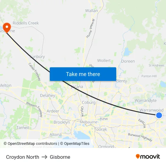 Croydon North to Gisborne map