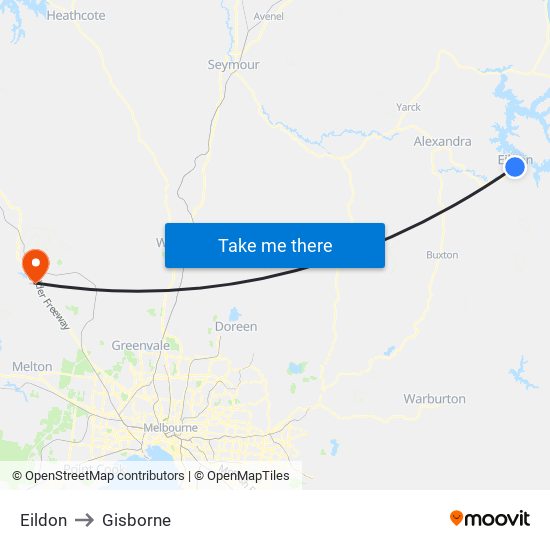 Eildon to Gisborne map