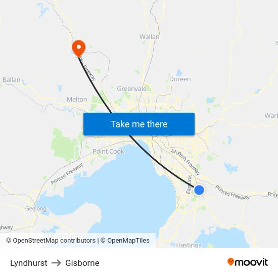 Lyndhurst to Gisborne map