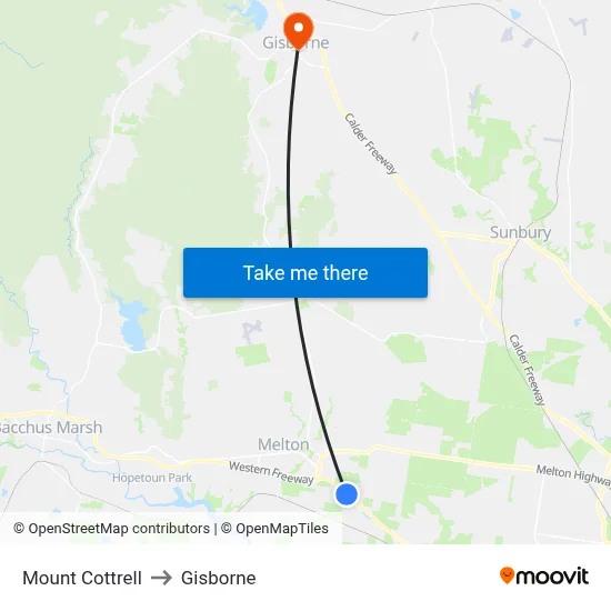 Mount Cottrell to Gisborne map