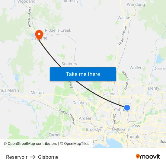 Reservoir to Gisborne map