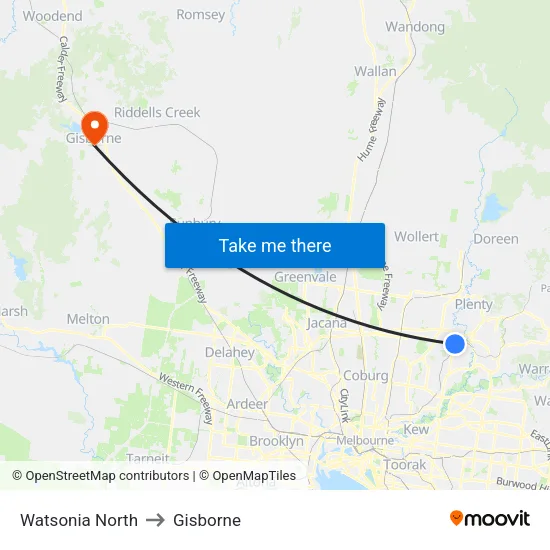 Watsonia North to Gisborne map