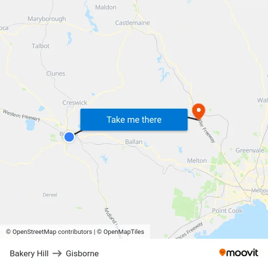 Bakery Hill to Gisborne map