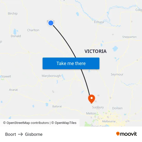 Boort to Gisborne map