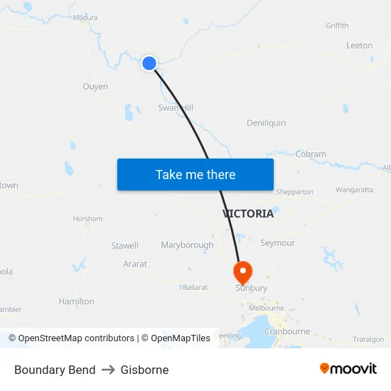 Boundary Bend to Gisborne map