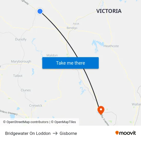 Bridgewater On Loddon to Gisborne map