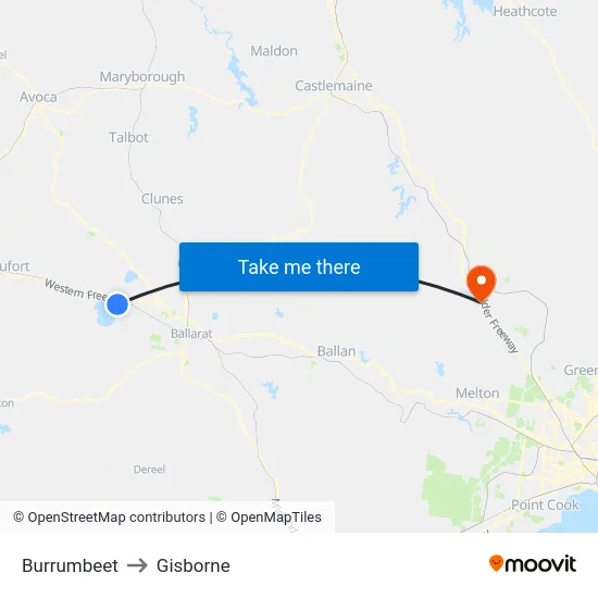 Burrumbeet to Gisborne map