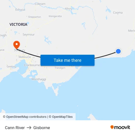 Cann River to Gisborne map