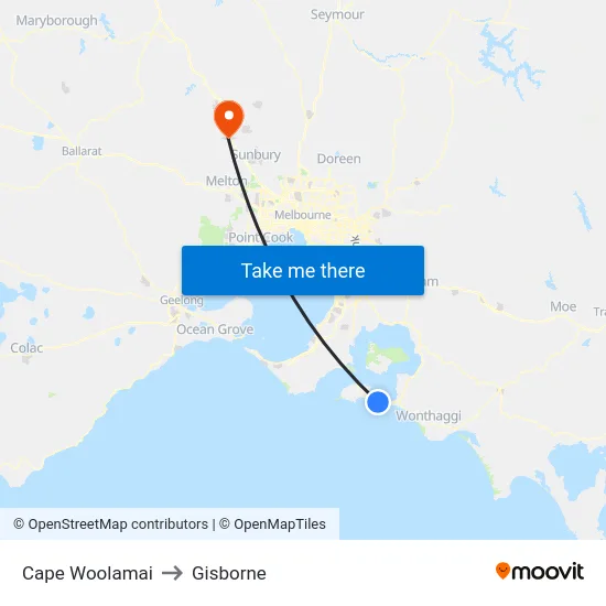 Cape Woolamai to Gisborne map