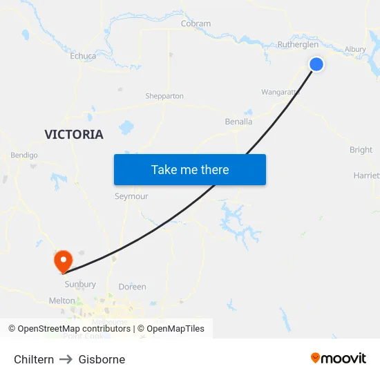 Chiltern to Gisborne map