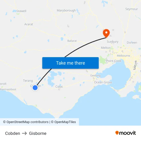 Cobden to Gisborne map