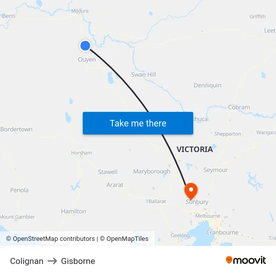 Colignan to Gisborne map