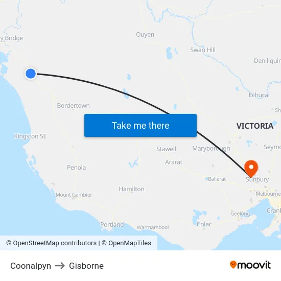 Coonalpyn to Gisborne map