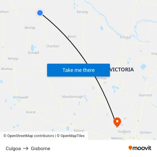Culgoa to Gisborne map