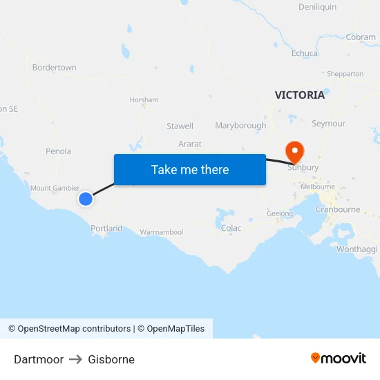 Dartmoor to Gisborne map