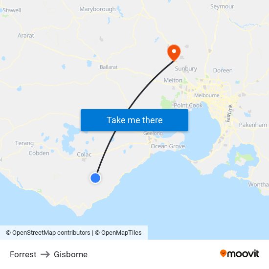 Forrest to Gisborne map