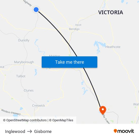 Inglewood to Gisborne map