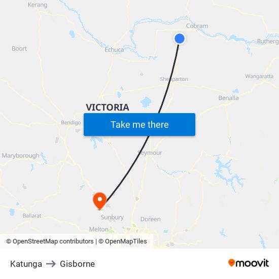 Katunga to Gisborne map