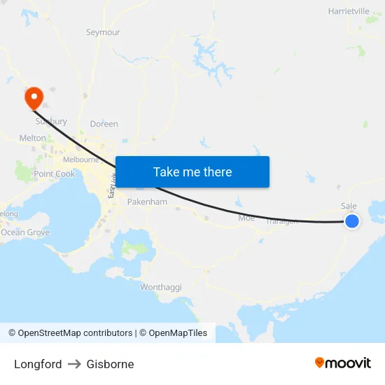 Longford to Gisborne map