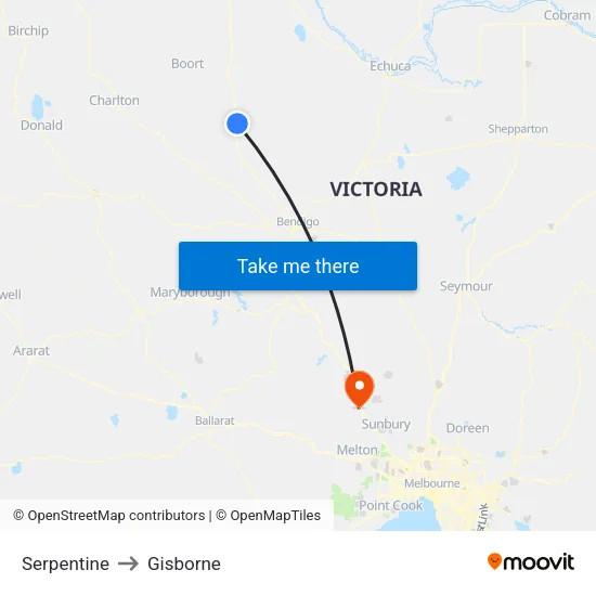 Serpentine to Gisborne map
