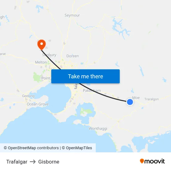 Trafalgar to Gisborne map