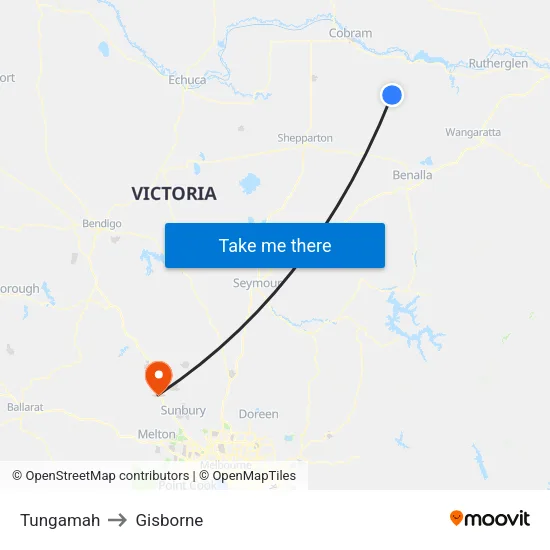 Tungamah to Gisborne map
