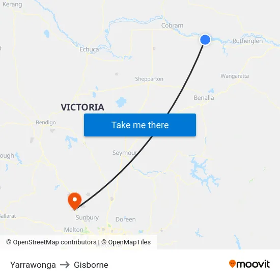 Yarrawonga to Gisborne map